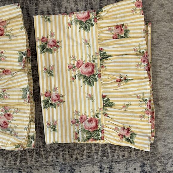 2 Vintage RALPH LAUREN Sophie Brooke Yellow Stripe Ruffled Standard Pillowcases - Picture 3 of 13